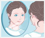 イメージ：鏡を見て、黒目がやや上に向くように見上げます